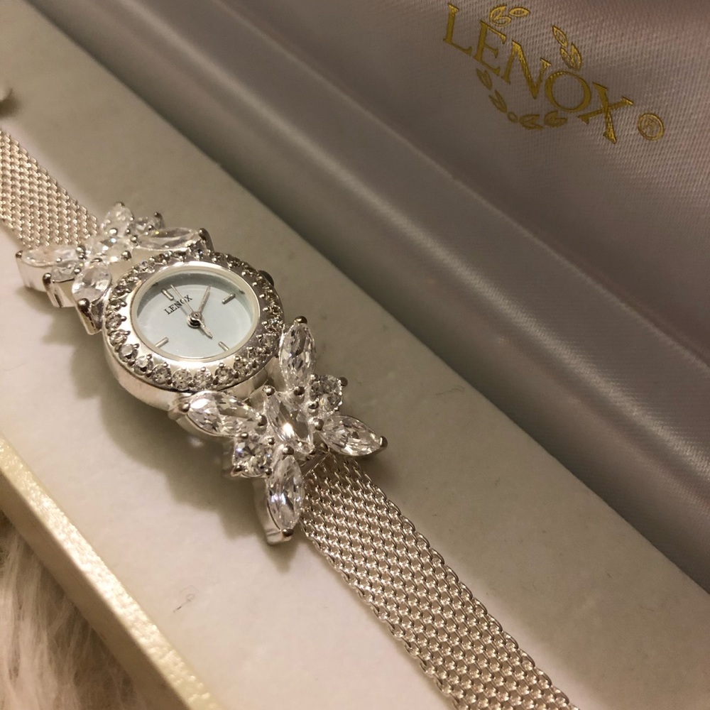 Lenox Sterling Silver Crystal Butterfly Watch